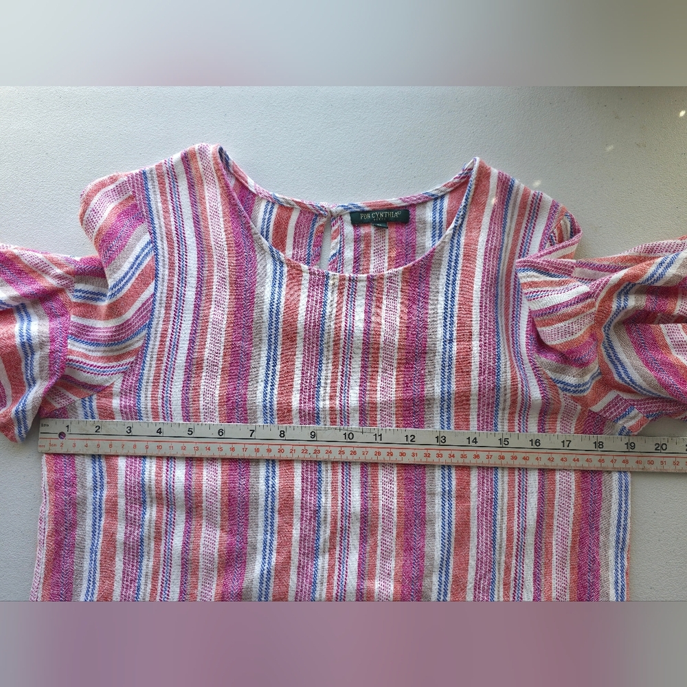 For Cynthia Rainbow Striped Ruffle Sleeve Blouse - Boho Coastal Summer Top - Picture 6 of 9